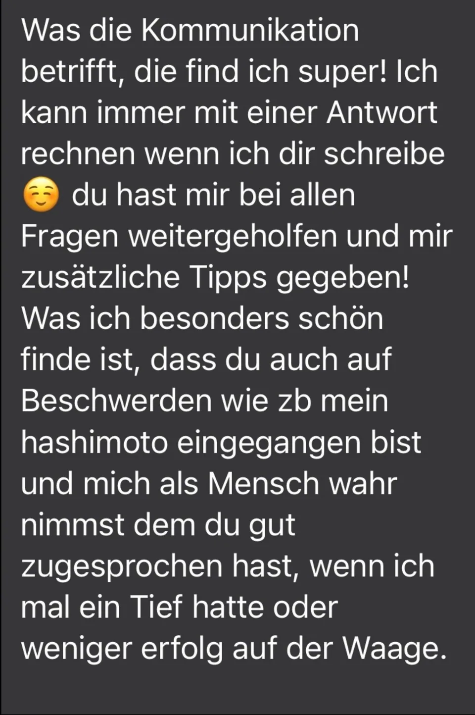 WhatsApp-Nachricht einer Kundin über Kommunikation im Coaching