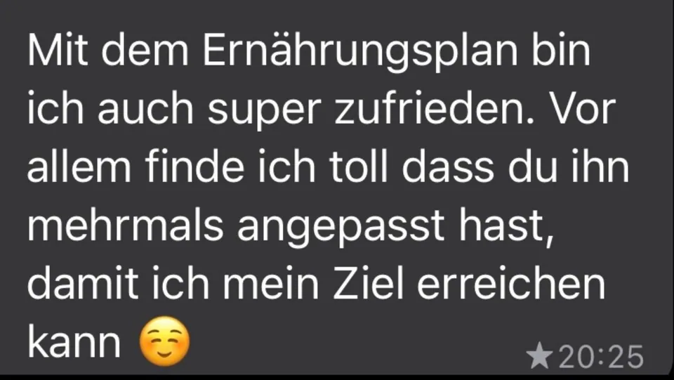 WhatsApp-Nachricht einer Kundin über den Ernährungsplan