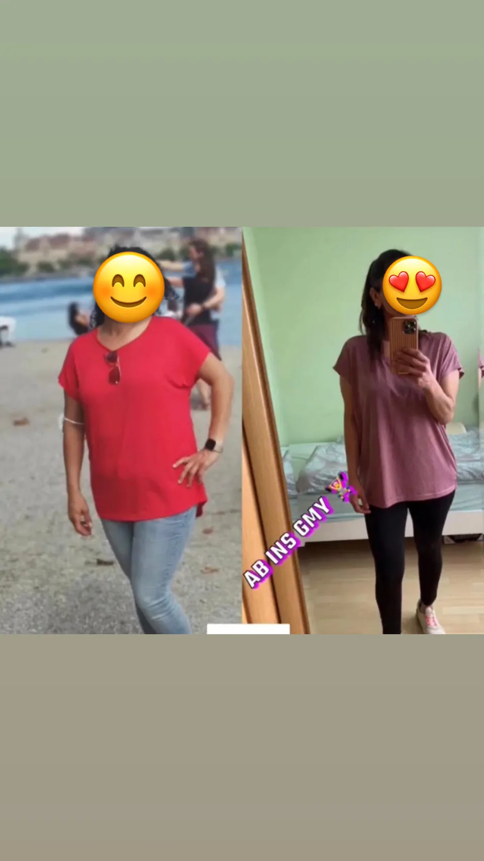 Vorher-Nachher-Vergleich einer Kundin, 18 Kilo abgenommen in acht Monaten